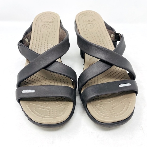 CROCS Brown Cyprus IV Comfort Heel Sandals Size 9 - Picture 2 of 8